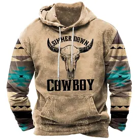 Men's Vintage Simmer Down Cowboy Print Hoodie