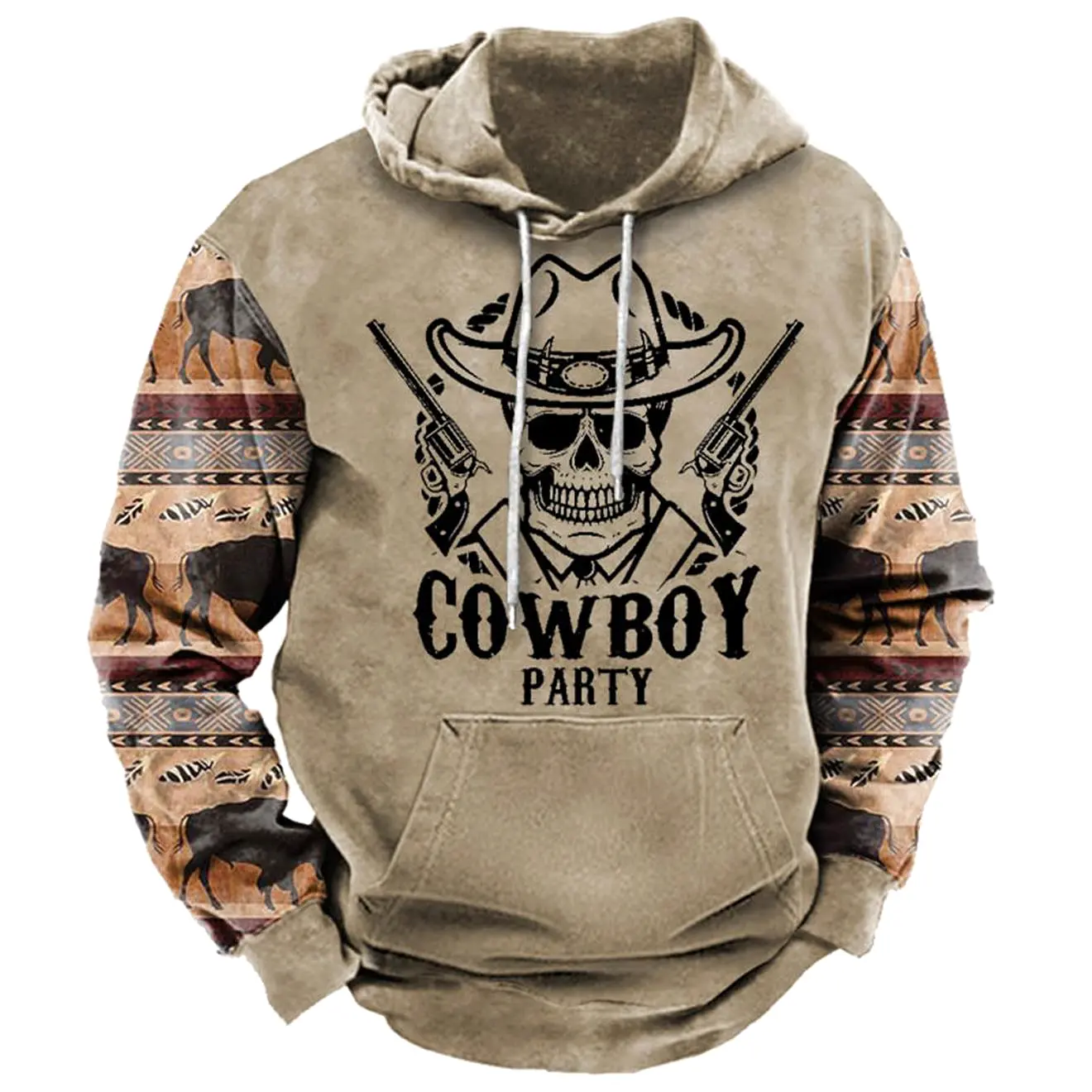 Men's Western Cowboy Party Print Hoodie