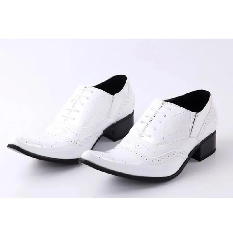 Men's White Solid Pointed Toe Height Increased Wedding Oxford Shoes