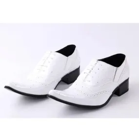 Men's White Solid Pointed Toe Height Increased Wedding Oxford Shoes