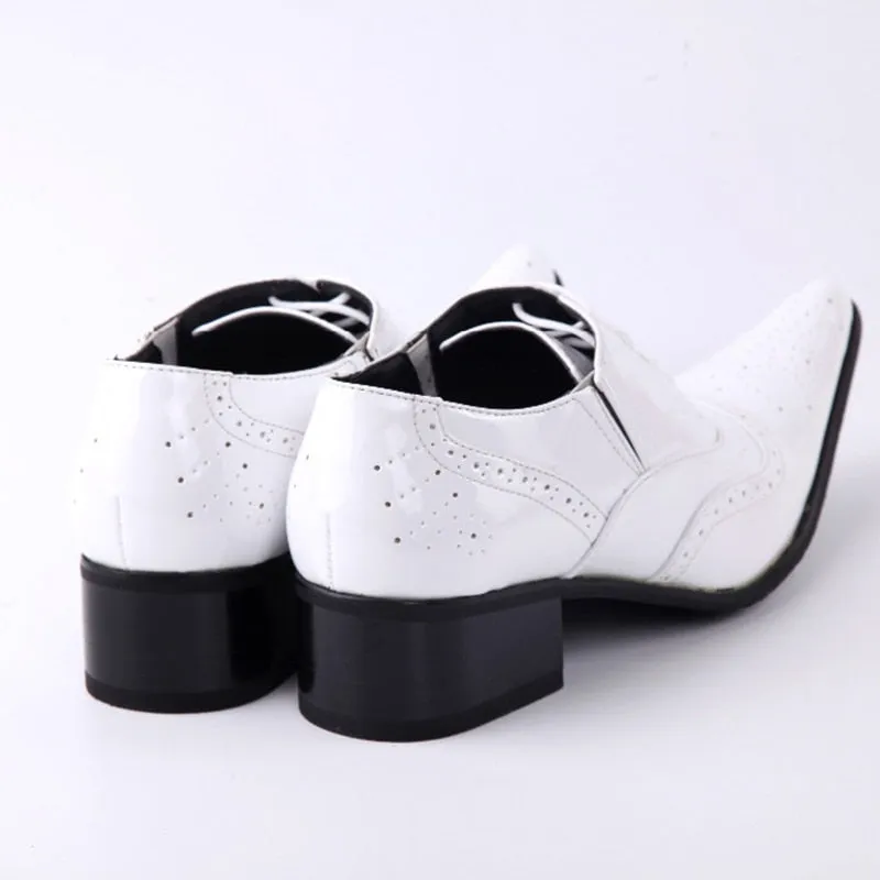 Men's White Solid Pointed Toe Height Increased Wedding Oxford Shoes