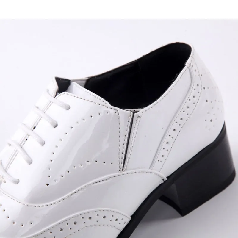 Men's White Solid Pointed Toe Height Increased Wedding Oxford Shoes