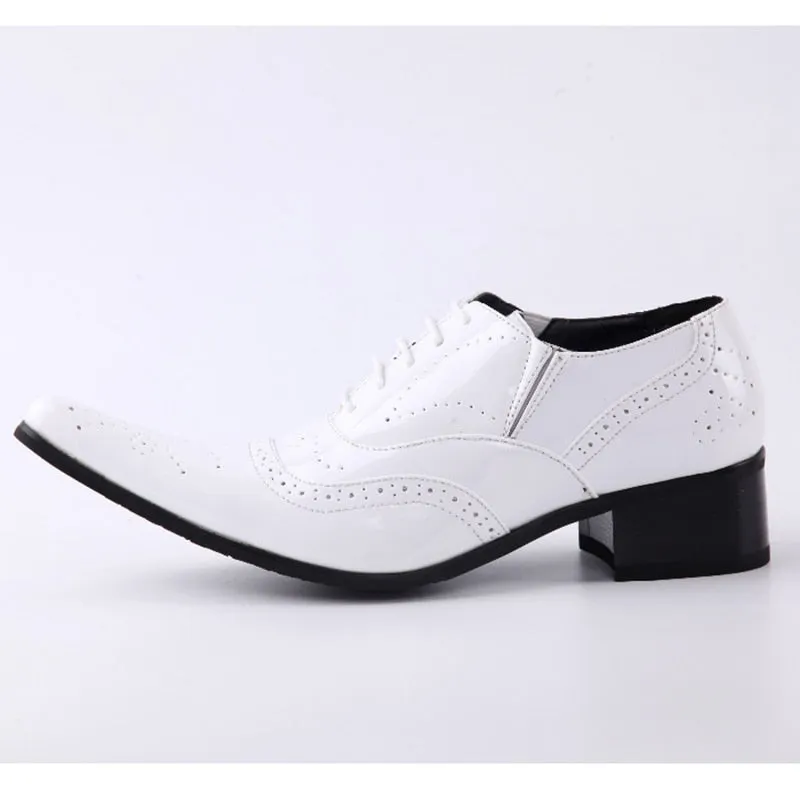 Men's White Solid Pointed Toe Height Increased Wedding Oxford Shoes