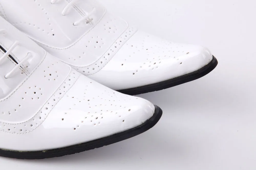 Men's White Solid Pointed Toe Height Increased Wedding Oxford Shoes