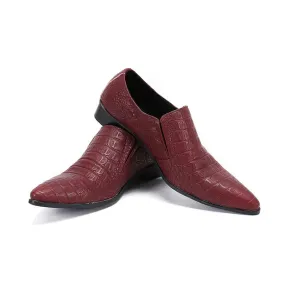 Men's Wine Red Genuine Leather Pointed Toe Business Dress Shoes