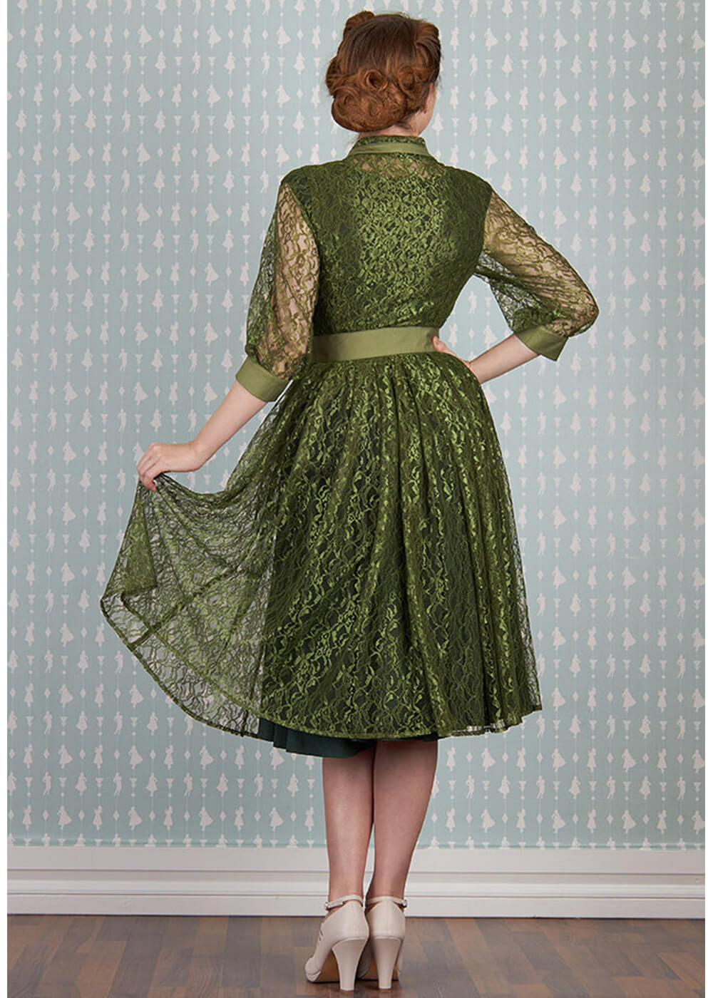 Miss Candyfloss Berit Juniper Lace 50's Overcoat Green