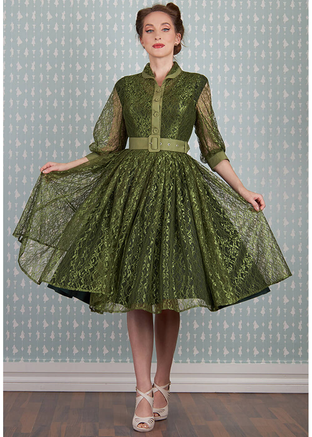 Miss Candyfloss Berit Juniper Lace 50's Overcoat Green