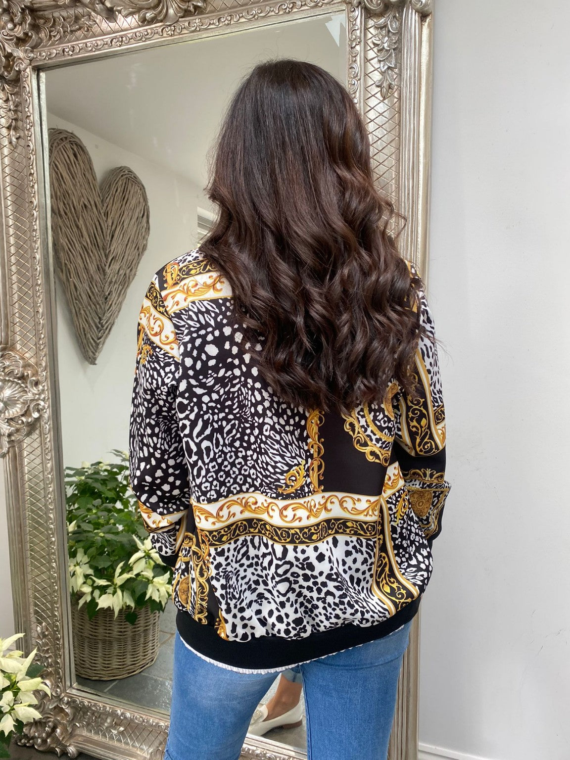 Multi Pattern Print Bomber Jacket