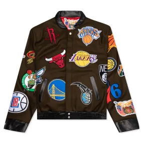 NBA Collage Wool & Leather Jacket - Olive