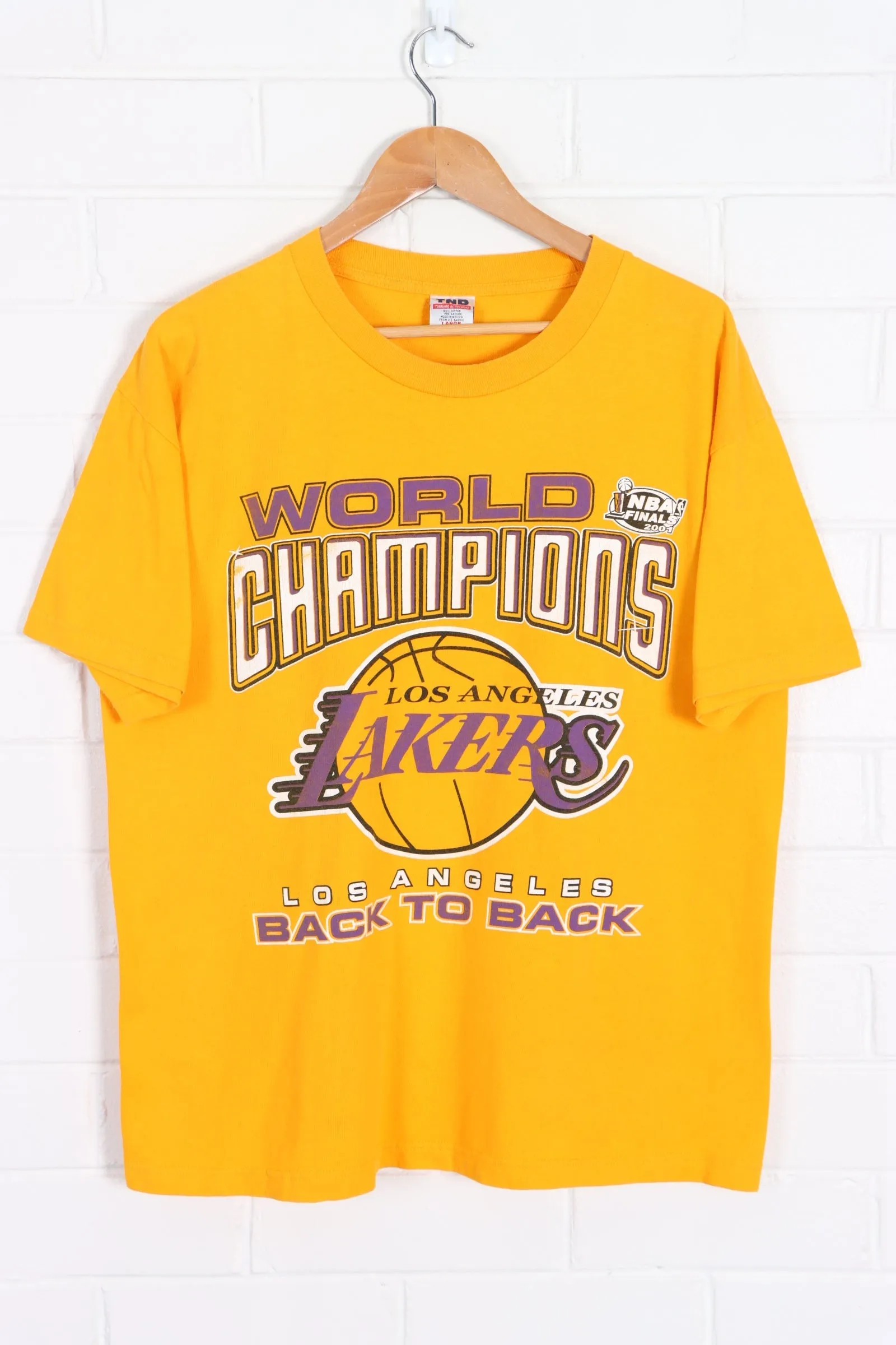 NBA LA Lakers Back 2 Back World Champions Front Back T-Shirt (L)