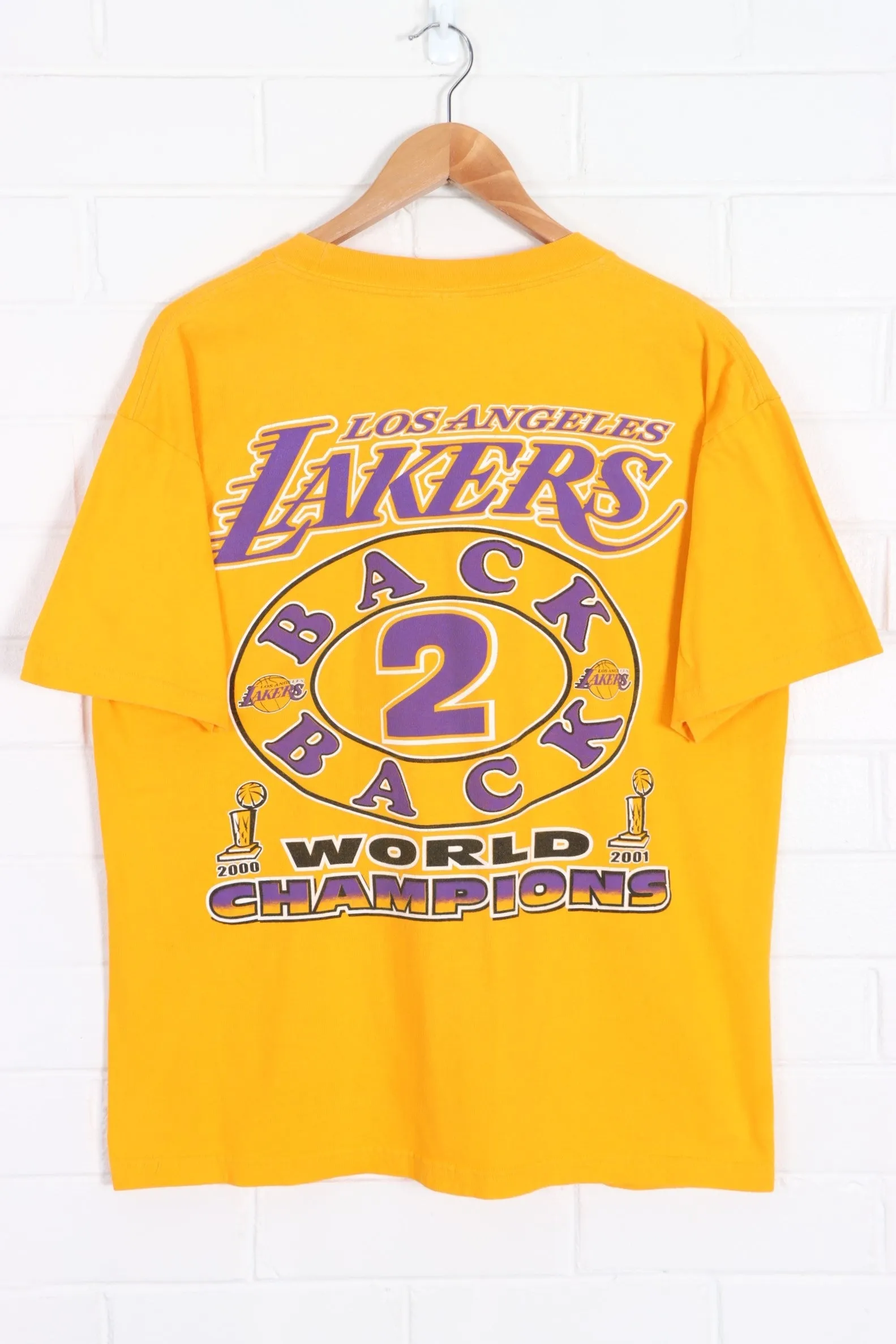 NBA LA Lakers Back 2 Back World Champions Front Back T-Shirt (L)