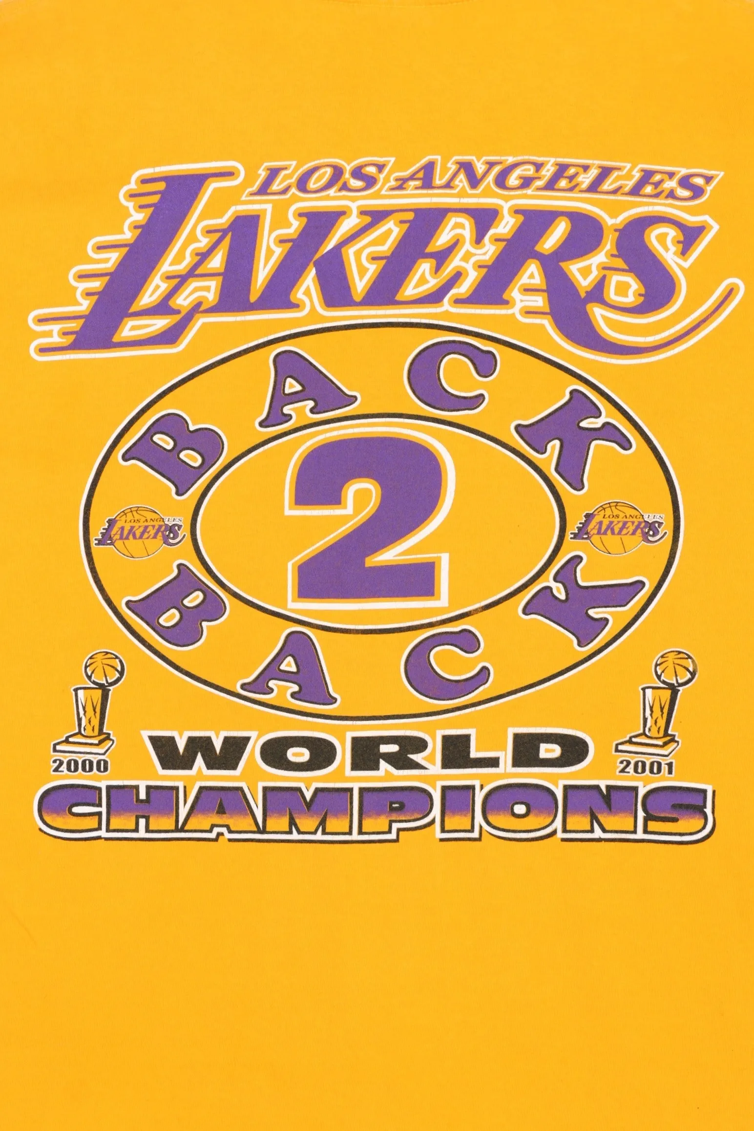 NBA LA Lakers Back 2 Back World Champions Front Back T-Shirt (L)