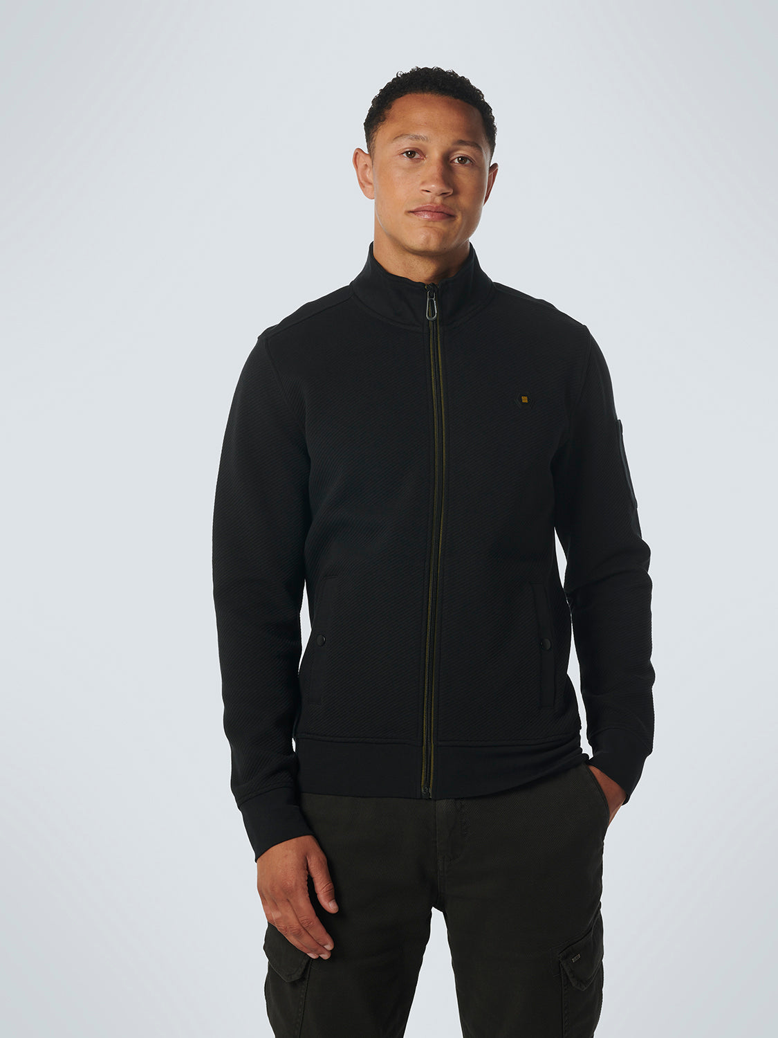 No Excess - Full Zip Jacquard Sweater - Stone or Black