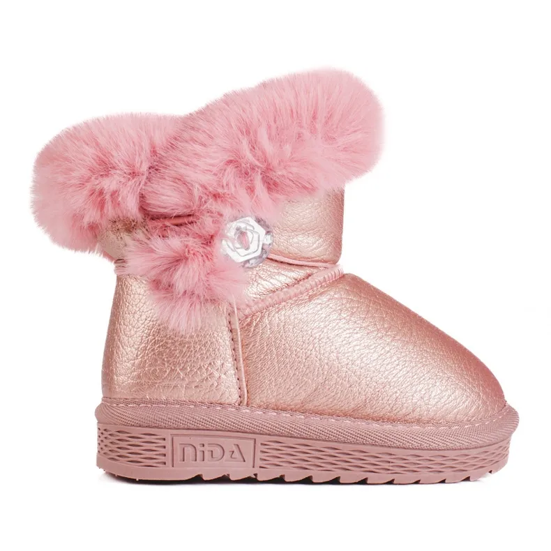 Pink snow boots for girls with fur