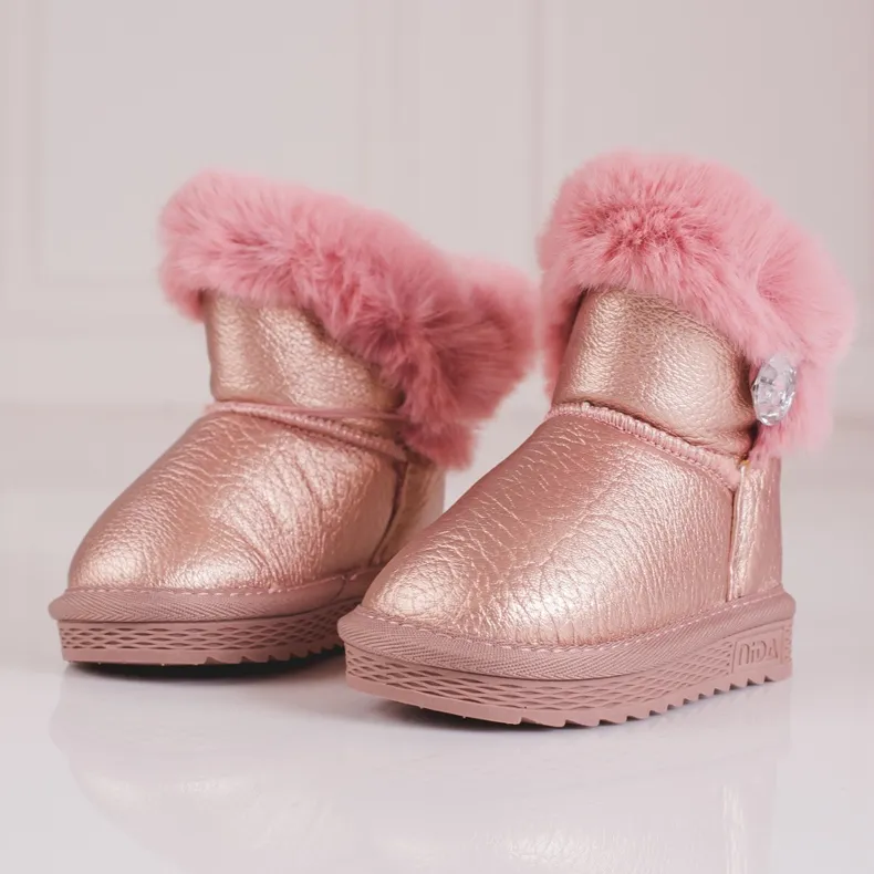 Pink snow boots for girls with fur