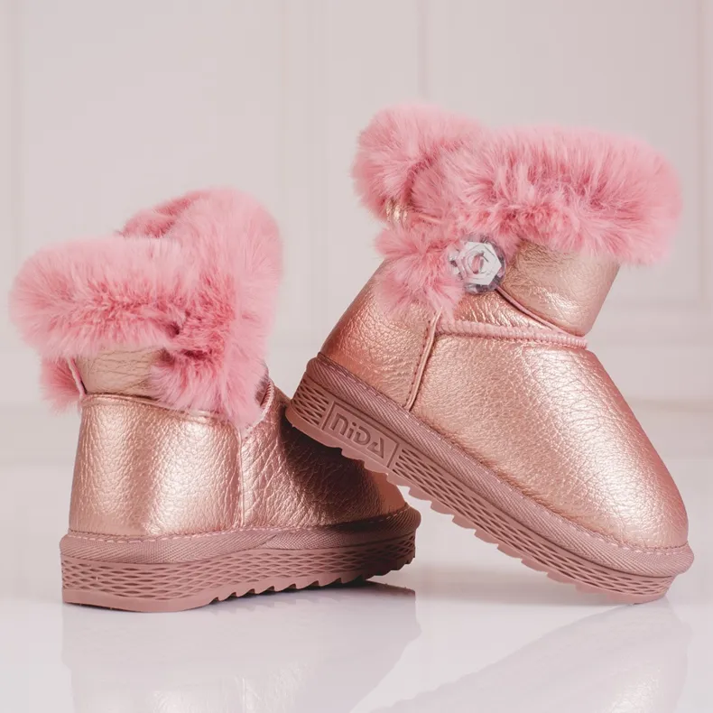 Pink snow boots for girls with fur