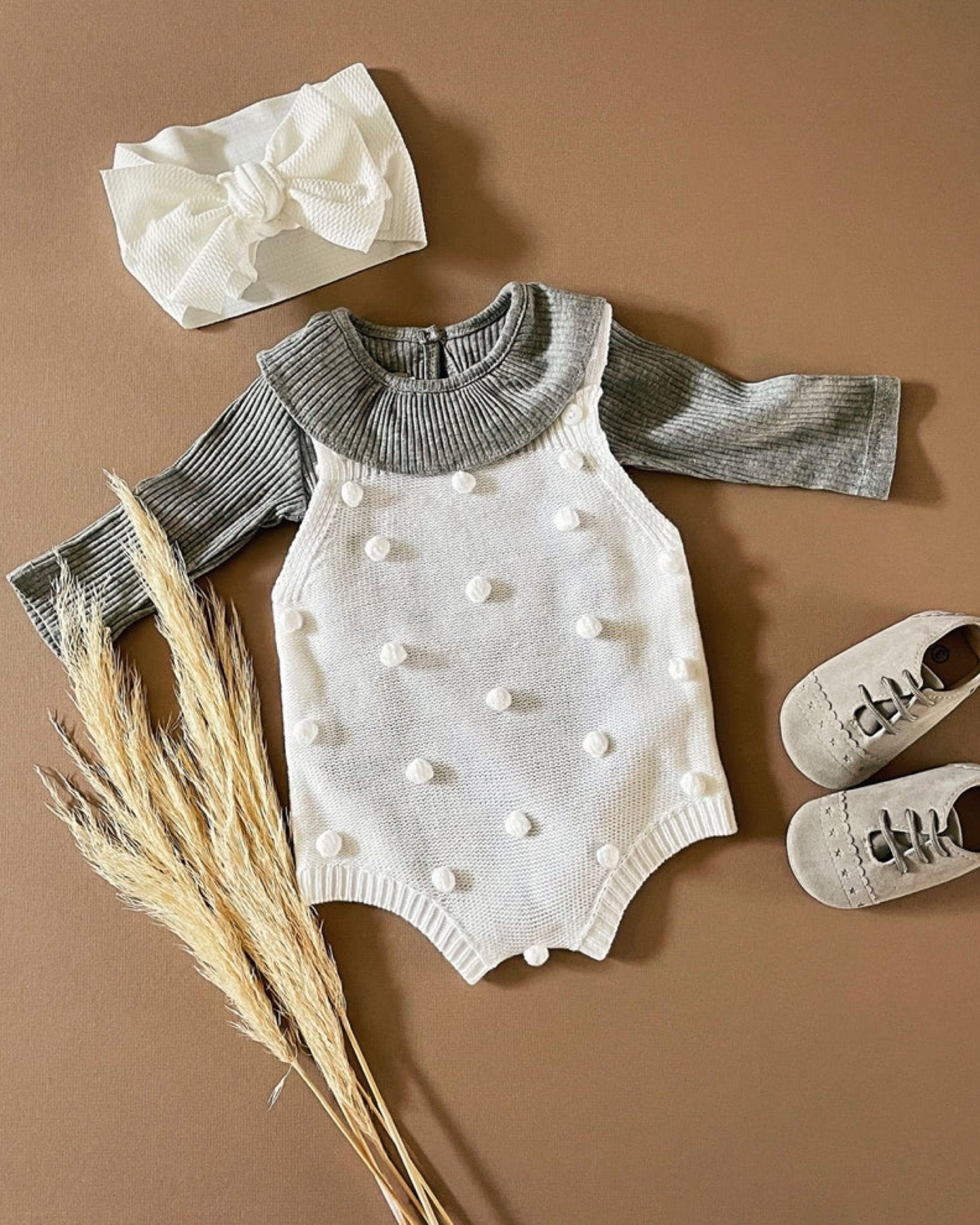 Popcorn Knit Romper | White