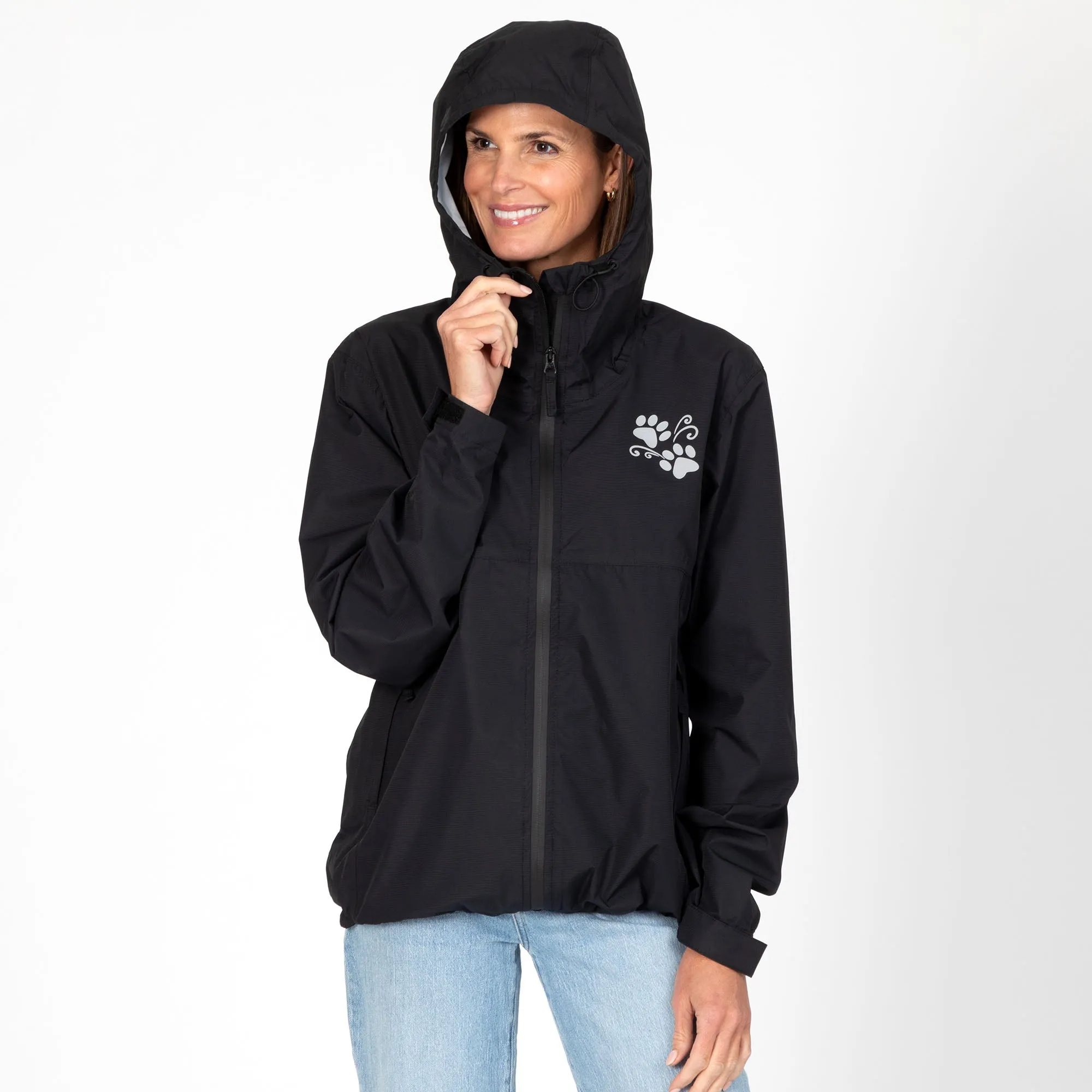 Reflective Paw Print Rain Jacket with Zippered Pockets