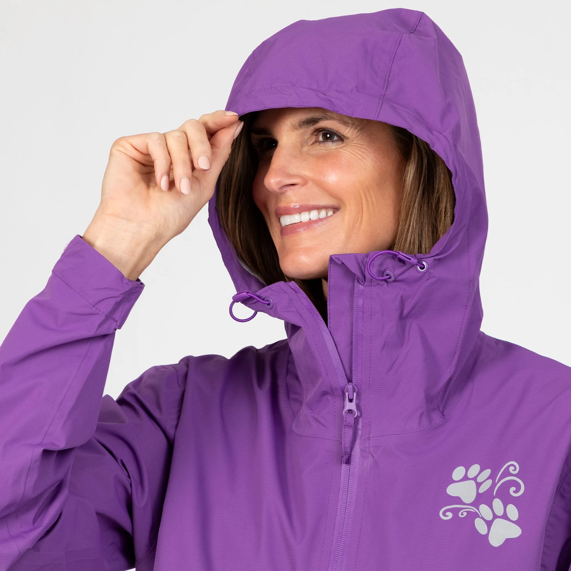 Reflective Paw Print Rain Jacket with Zippered Pockets