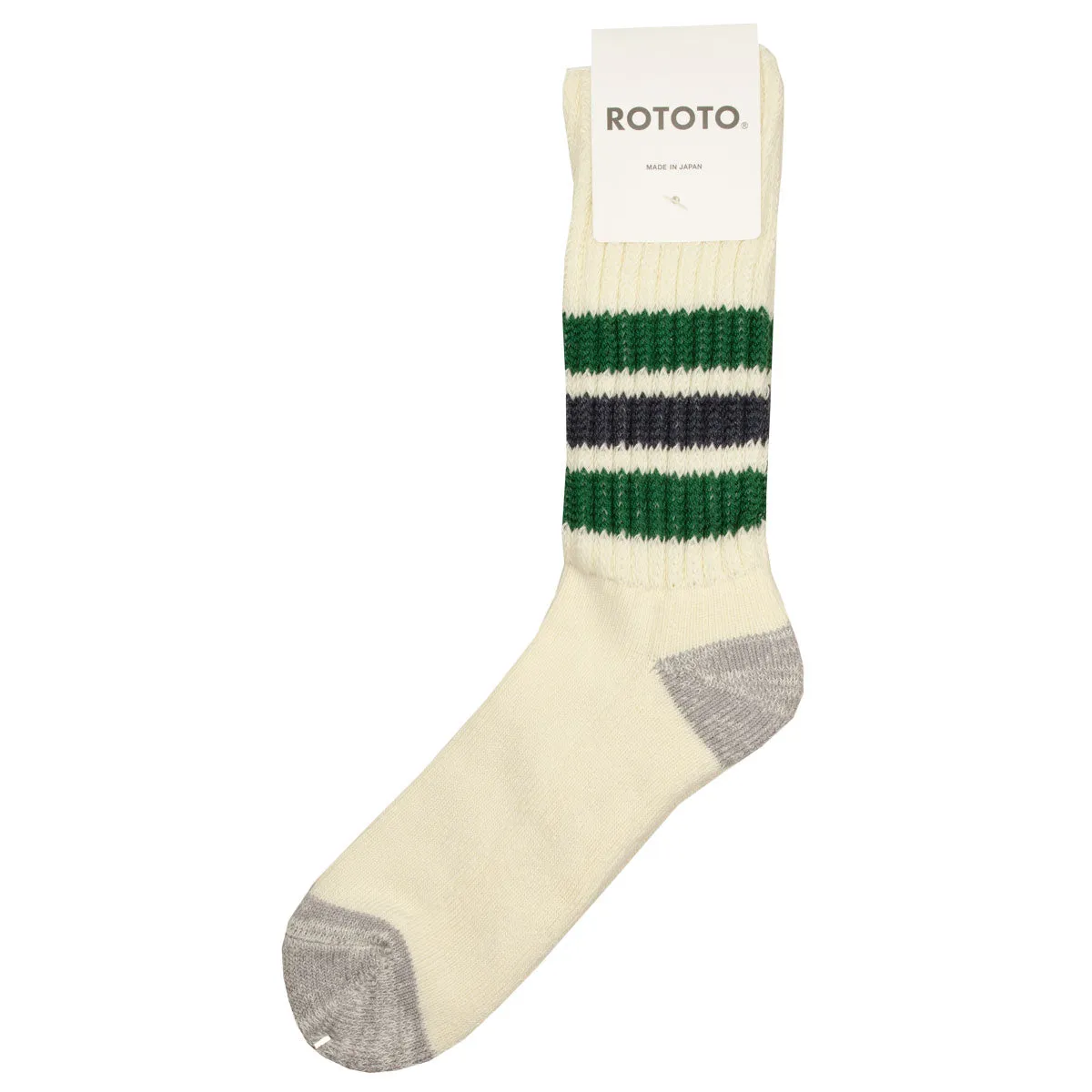 RoToTo - Coarse Ribbed Old School Crew Socks - Green / Charcoal