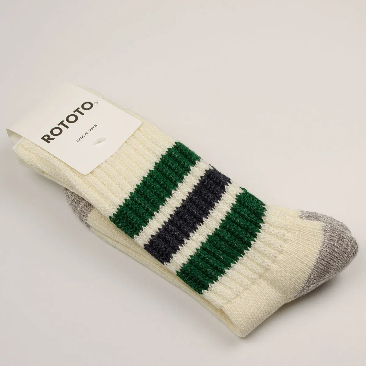 RoToTo - Coarse Ribbed Old School Crew Socks - Green / Charcoal