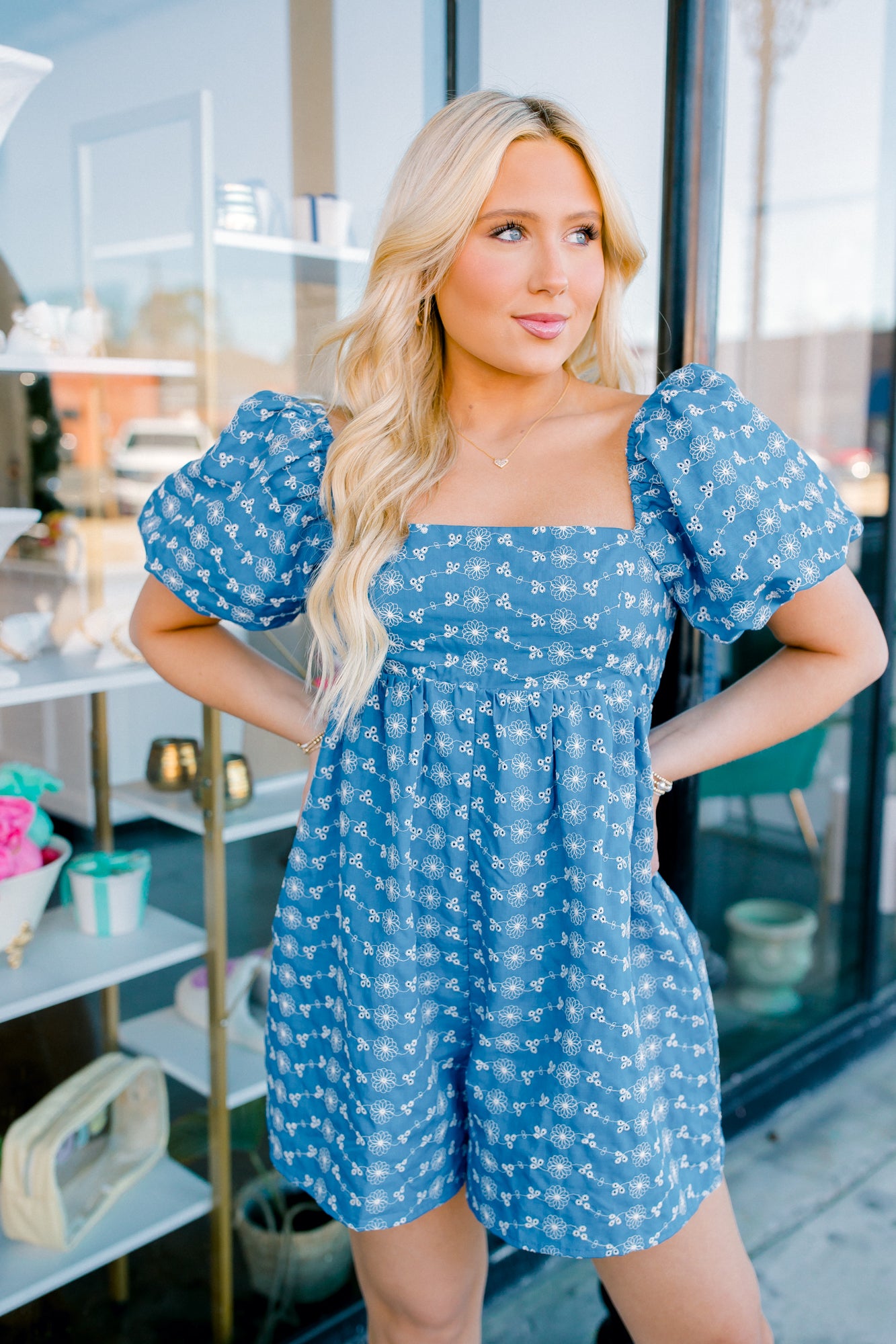 Scarlett Eyelet Romper - Blue