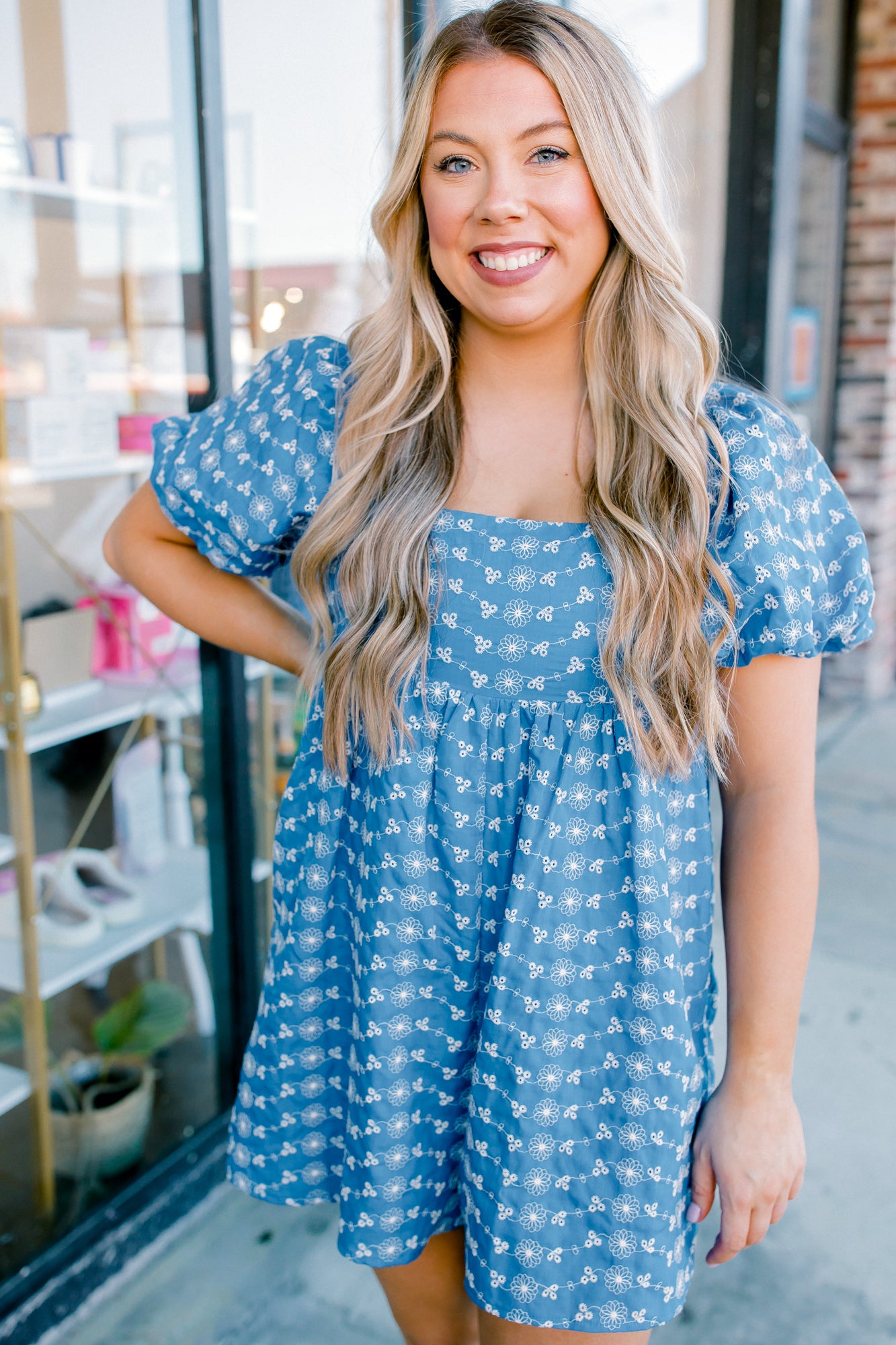 Scarlett Eyelet Romper - Blue