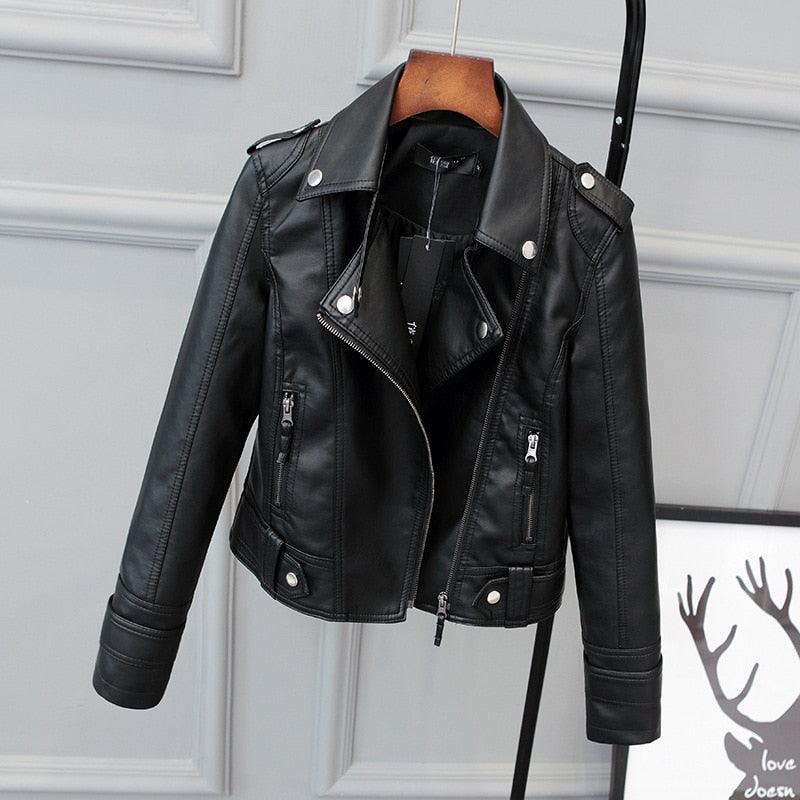 Sleek and Stylish: Slim PU Leather Jacket for Women - Perfect for the Motorcycle Enthusiast