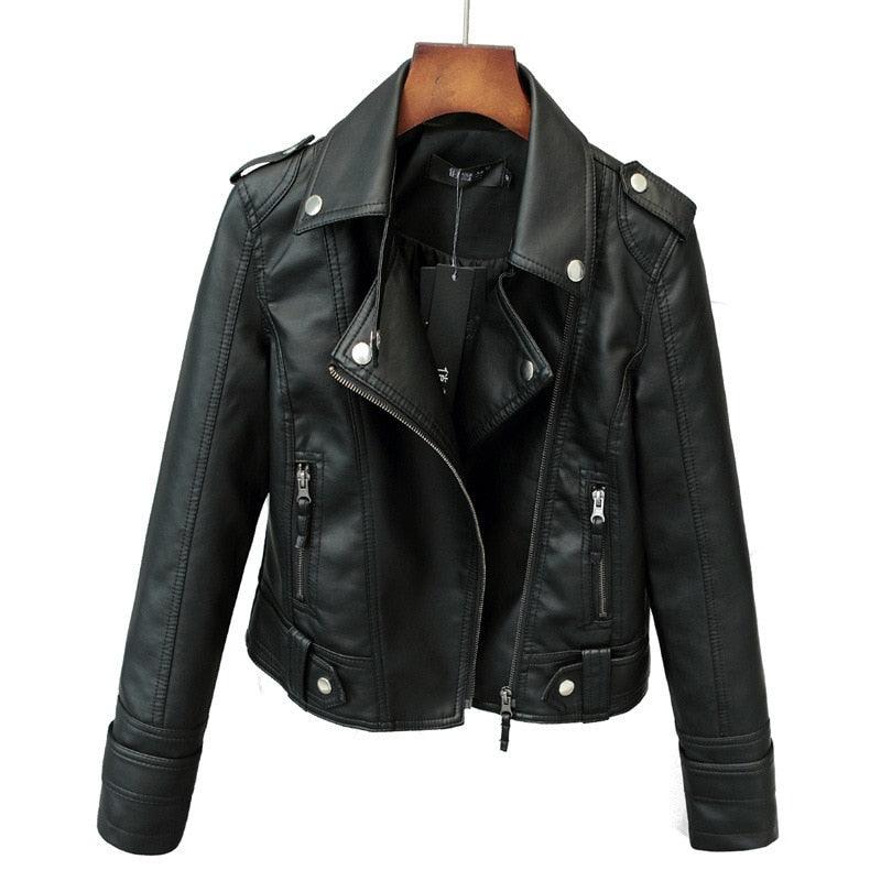 Sleek and Stylish: Slim PU Leather Jacket for Women - Perfect for the Motorcycle Enthusiast