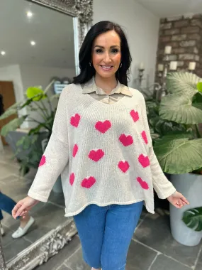 Stone V Neck Multi Heart Knit Kerry