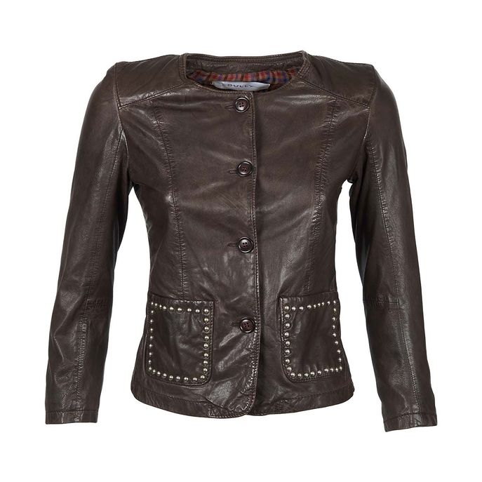 STUDS LEATHER JACKET Woman Dark Brown