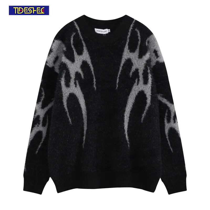 Thorn Pattern Sweater Streetwear Vintage Knitted Pullover