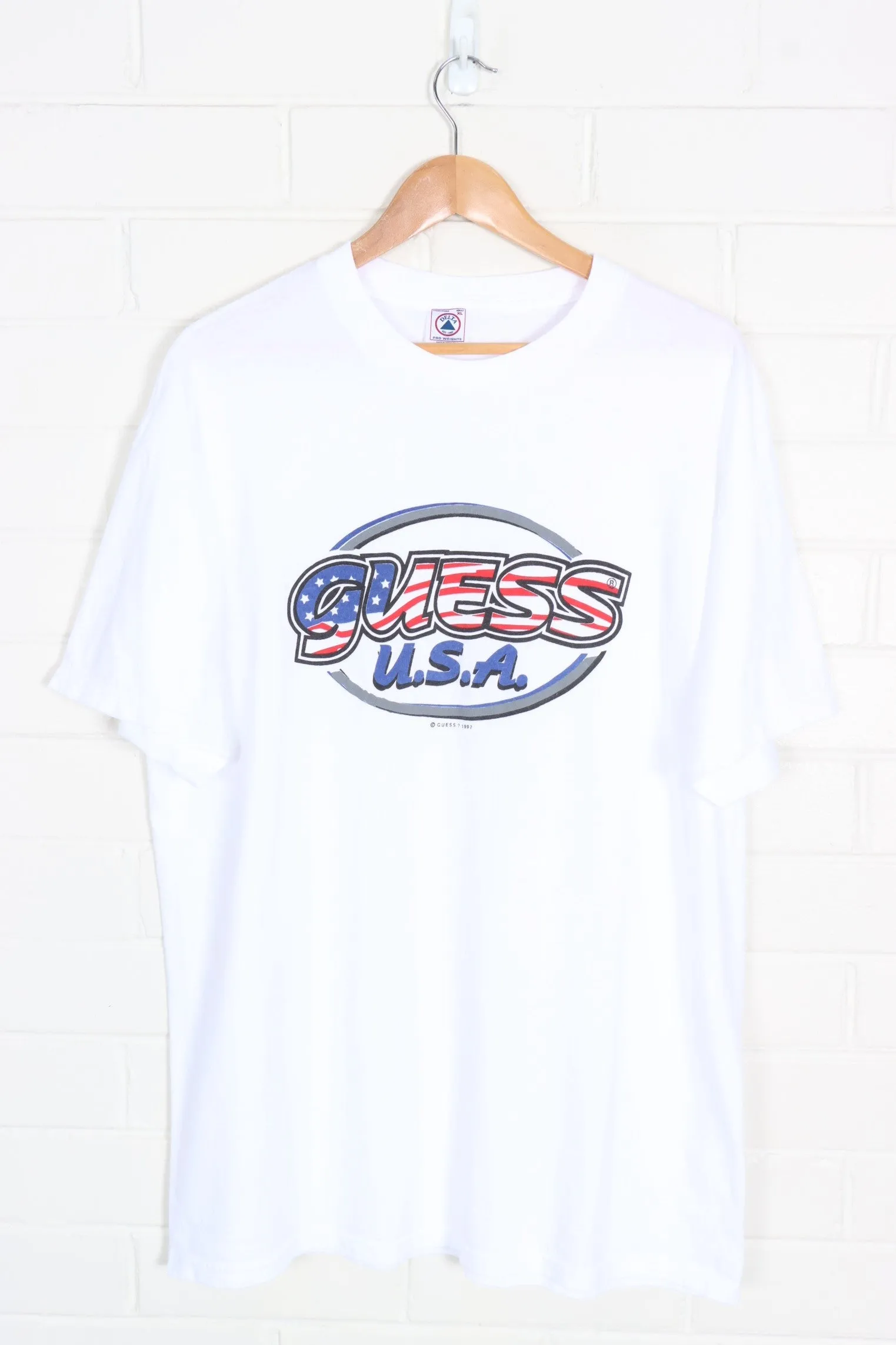 Vintage 1997 GUESS USA American Flag T-Shirt (XL)