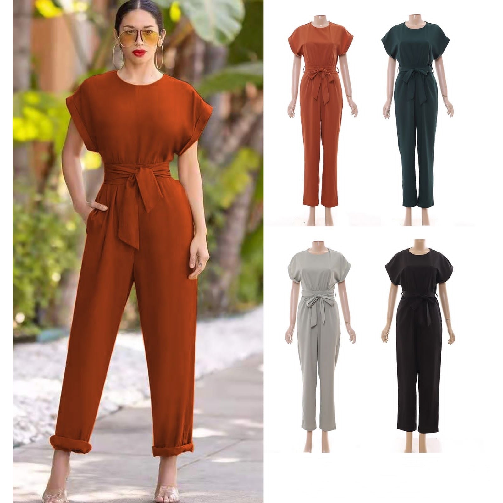 Vintage Fashion Short Sleeve Jumpsuit