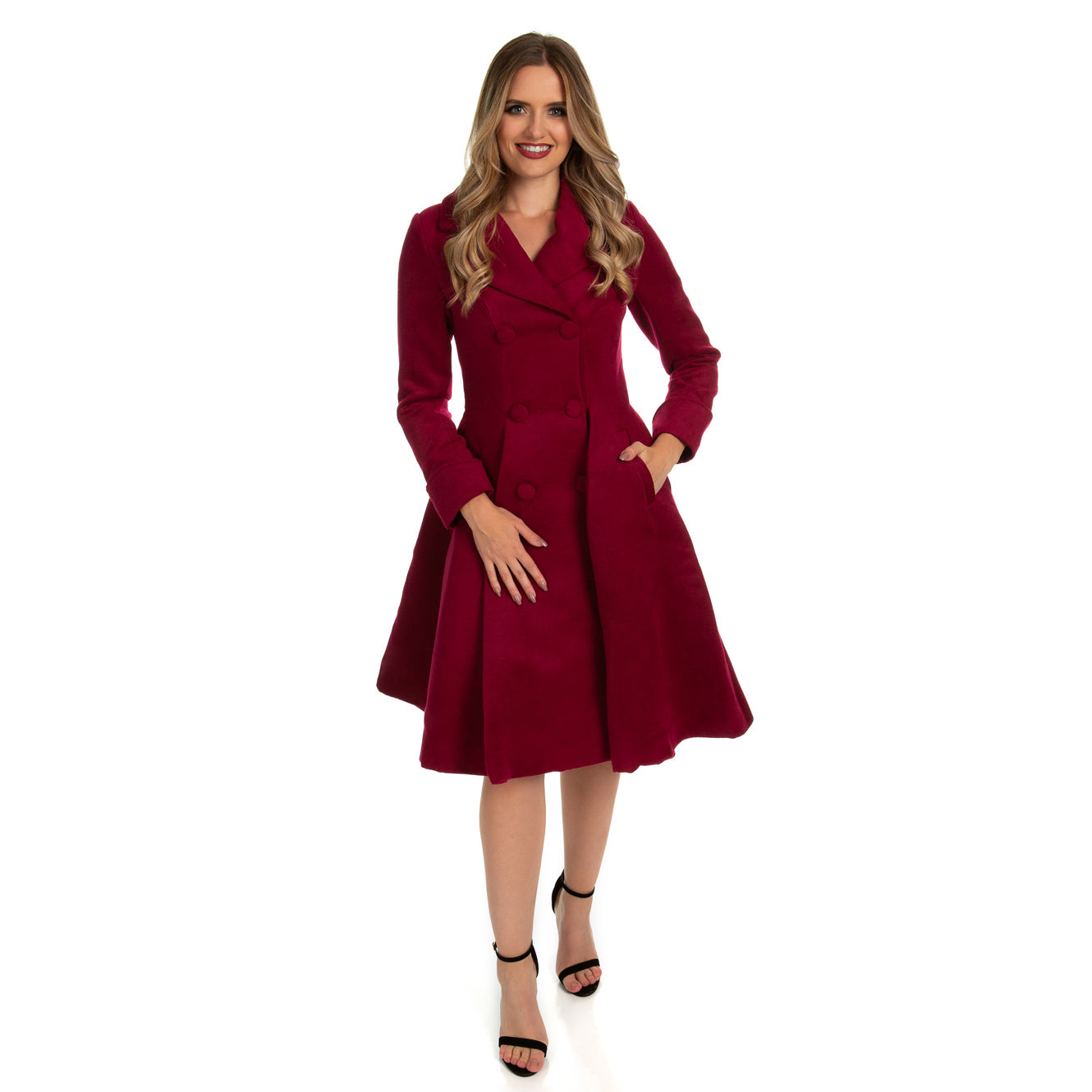 Wine Red Burgundy Vintage Inspired Classic Swing Coat