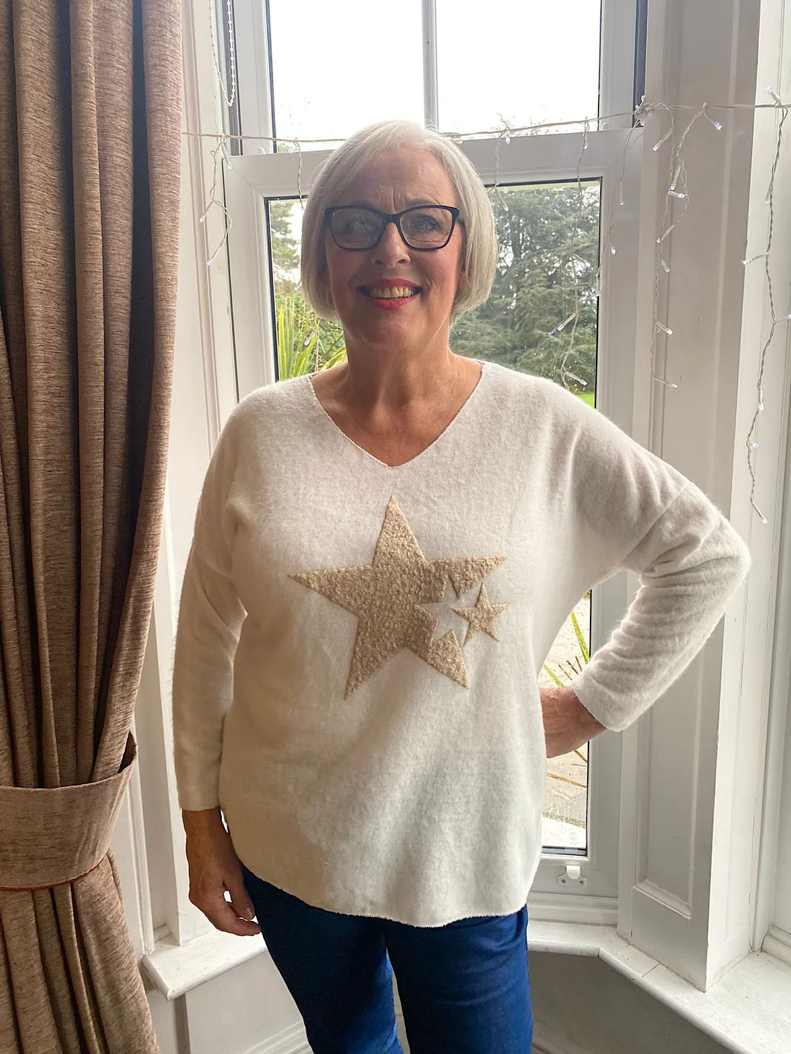 Winter White Textured Star Soft Knit Heidi