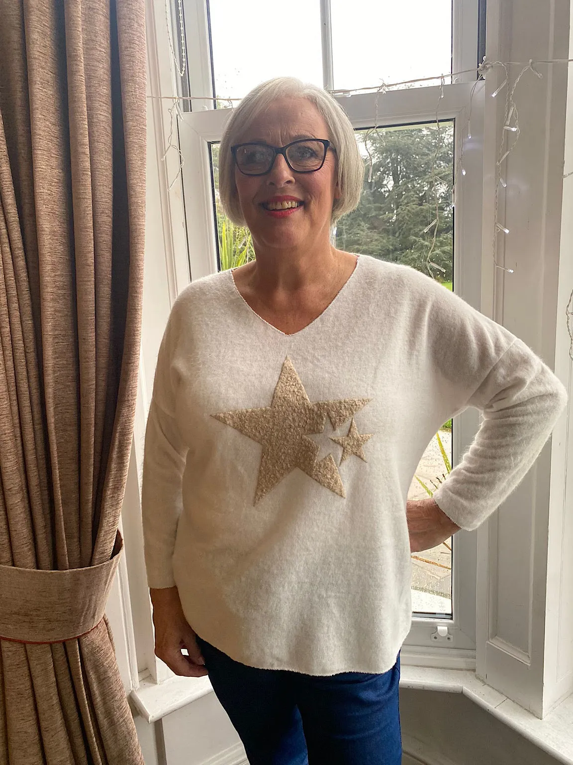 Winter White Textured Star Soft Knit Heidi