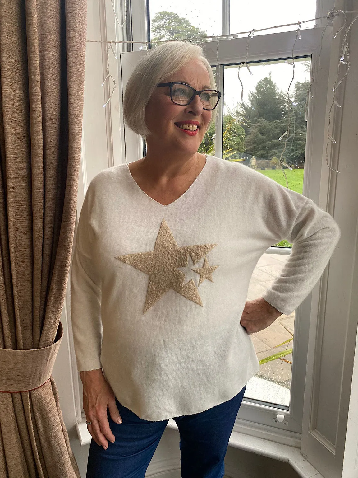 Winter White Textured Star Soft Knit Heidi