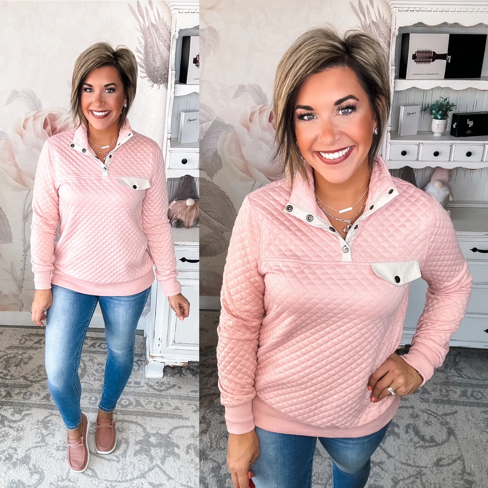 You're My Destiny Quilted Pullover - Blush